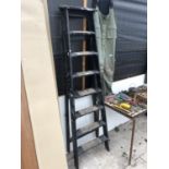 A VINTAGE WOODEN EIGHT RUNG STEP LADDER