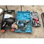 THREE BOXED ITEMS TO INCLUDE A CLARKE AIR GUN, A BOSCHMANN ROTARY HAMMER DRILL AND A RACAL POWER