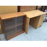 TWO ITEMS - MODERN DESK AND TEAK GLASS SMALL BOOKCASE