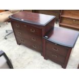 A MAHOGANY CHEST OF DRAWERS AND MATCHING BEDSIDE