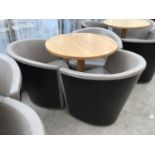 THREE MODERN TUB CHAIRS AND TABLE