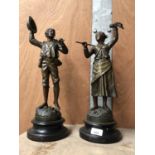 TWO BRONZED SPELTER FIGURES