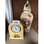 TWO AYNSLEY ITEMS TO INCLUDE GOLDEN HARVEST CLOCK AND ONE LIDDED VASE