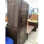 TWO ITEMS - AN OAK SINGLE DOOR WARDROBE WITH A LOW COFFEE TABLE
