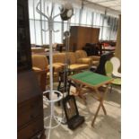 FOUR ITEMS - BENTWOOD COAT STAND, FELT TOPPED TABLE ETC
