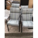 FOUR GARDEN CHAIRS WITH STRIPED CUSHIONS