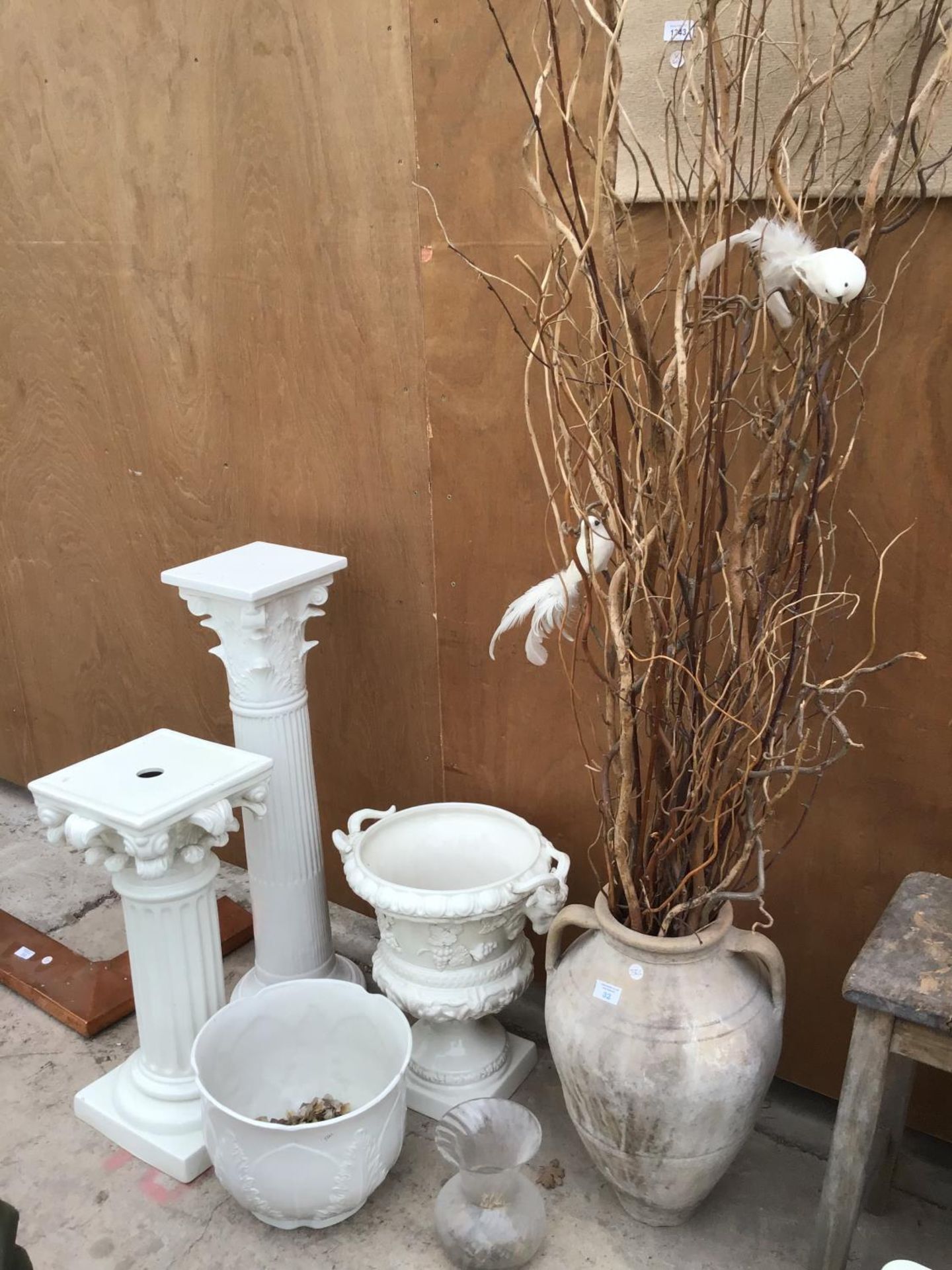 A COLLECTION OF JARDINERES, PLANTERS, DECORATIVE TWIGS ETC