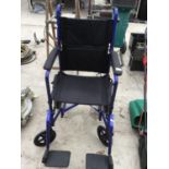 A BLUE FRAMED WHEELCHAIR