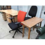 TWO OFFICE CHAIRS WITH SIDE TABLE