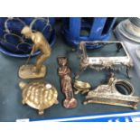 SIX BRASS AND GILT FIGURES ETC