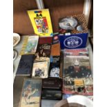 A COLLECTION OF BOOKS, MAGAZINES AND A CANTON DINNER SET ETC