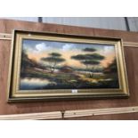 A LARGE GILT FRAMED OIL ON CANVAS