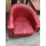 A RED LEATHER TUB CHAIR