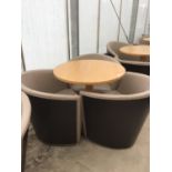 THREE MODERN TUB CHAIRS AND TABLE