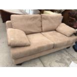 A PAIR OF SUEDE TWO SEATER SOFAS