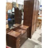 AN ART DECO OAK SINGLE DOOR WARDROBE WITH DRESSING TABLE (2)