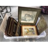 A BOX OF ASSORTED FRAMED PICTURES