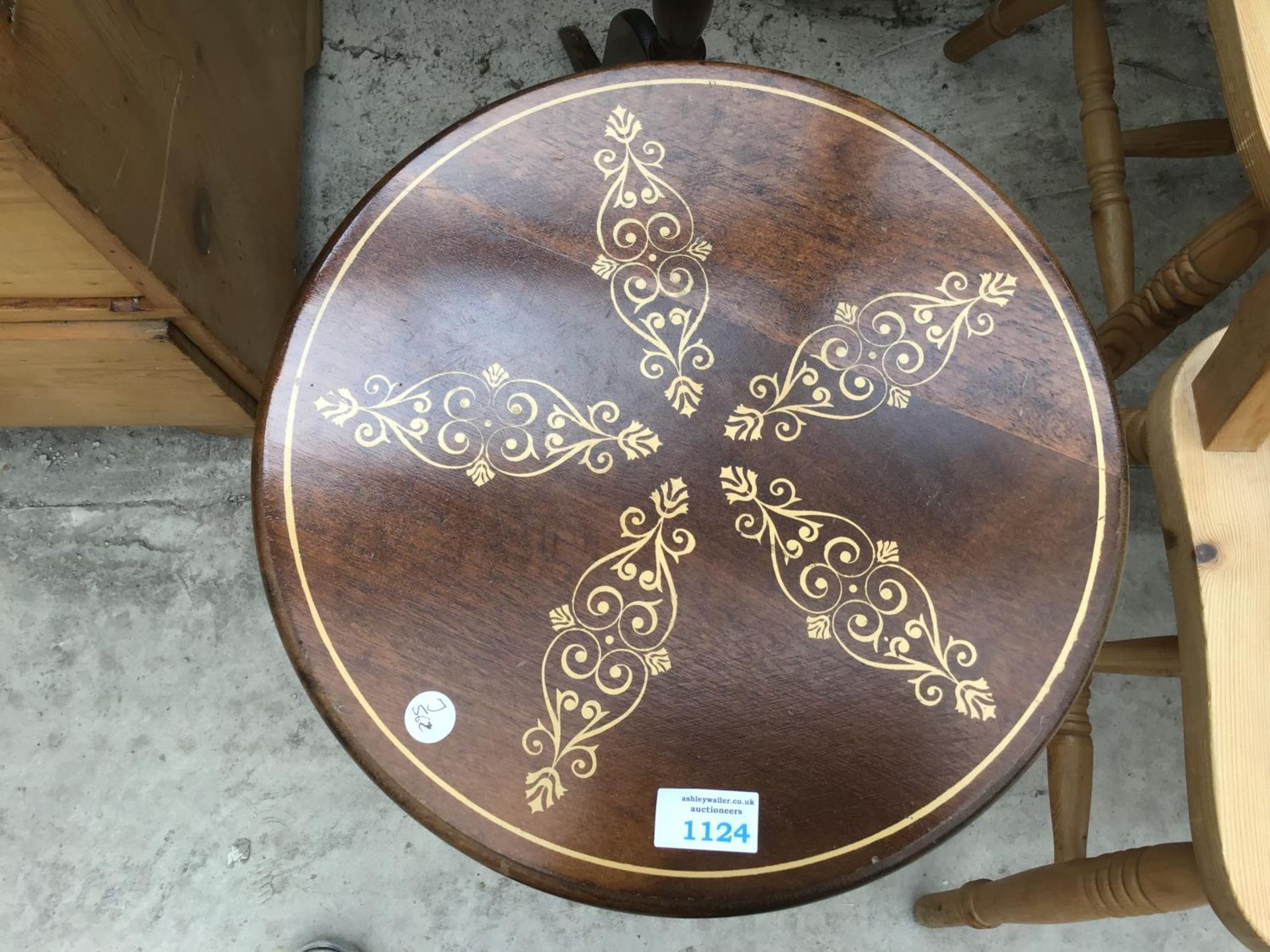 TWO INLAID TOP TRIPOD SIDE TABLES - Image 2 of 2