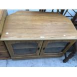 A PINE STOOL AND TV CABINET