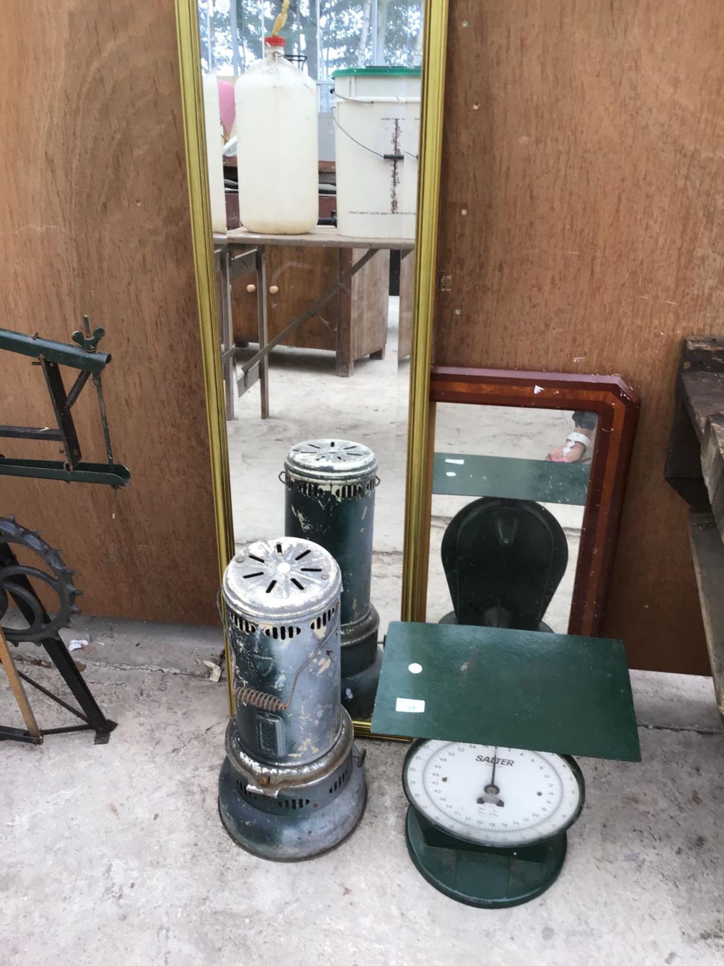 A SET OF SALTER SCALES, A VALOR HEATER AND TWO MIRRORS