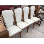 FOUR ART DECO STYLE HIGH BACKED TEAK DINING CHAIRS