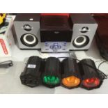 A BUSH MINI HIFI WITH SPEAKERS AND A SET OF DISCO LIGHTS BOTH IN WORKING ORDER