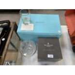 A BOX OF 'TIFFANY AND CO' DRINKING GLASSES AND WATERFORD CRYSTAL ITEM