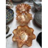 THREE VINTAGE CARNIVAL GLASS BOWLS