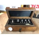 A VINTAGE WOODEN WEIGHING SCALES SET