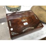 A MOTHER OF PEARL INLAID WRITING SLOPE WITH INNER INKWELL SECTIONS