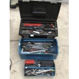 TWO TOOL BOXES ONE PLASTIC ONE METAL AND CONTENTS TO INCLUDE A LARGE QUANITY OF SPANNERS,