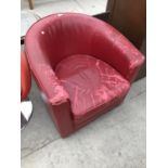 A RED LEATHER TUB CHAIR