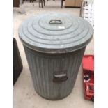 A VINTAGE GALVANISED BIN WITH LID