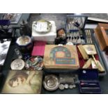 A MIXED GROUP OF ITEMS, FLATWARE, BABYCHAM GLASSES ETC