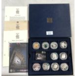 TEN CASED SILVER PROOF £5 COINS