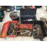 A LARGE COLLECTION OF TOOLS AND TOOL BOXES TO INCLUDE SPANNERS, SOCKETS ETC