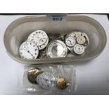 A BOX OF ASSORTED POCKET WATCH FACES AND DIALS