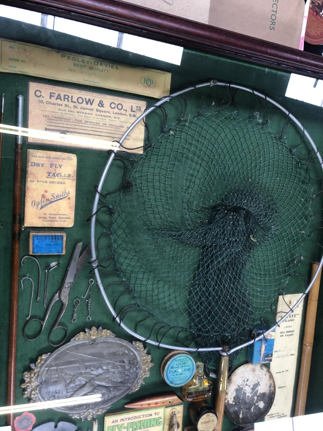 A LARGE GLASS AND WOODEN CASE FISHING EQUIPMENT DISPLAY - Image 4 of 4