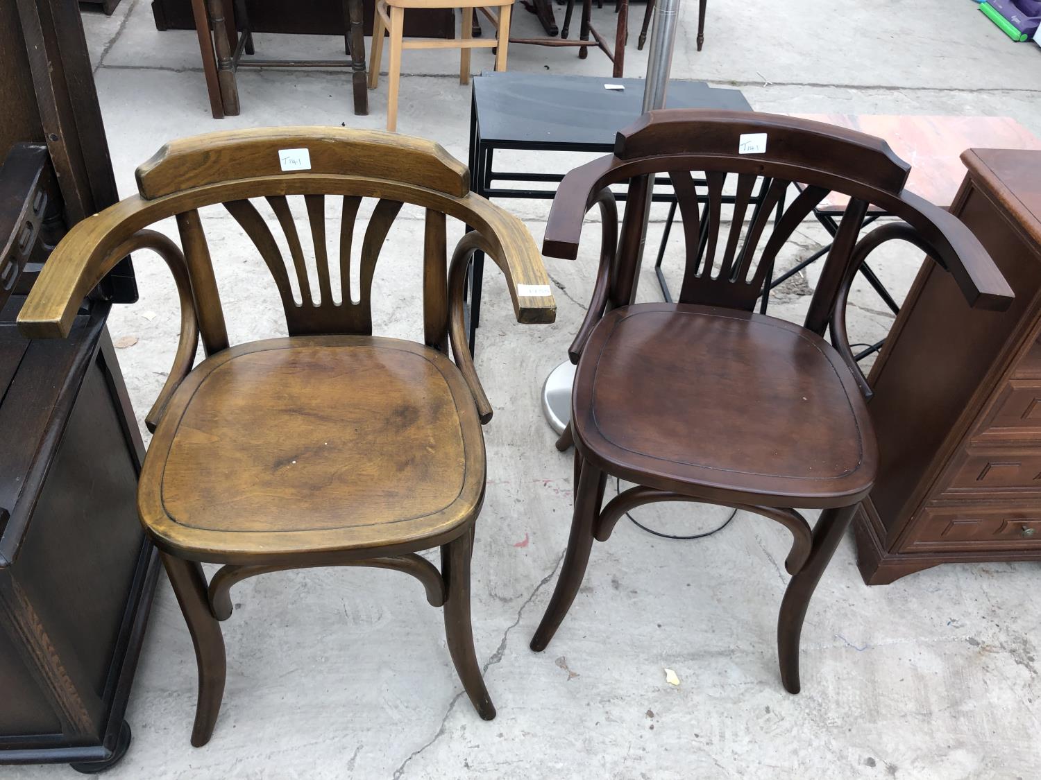 TWO CAPTAINS STYLE WOODEN ARMCHAIRS