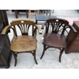 TWO CAPTAINS STYLE WOODEN ARMCHAIRS