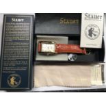 A GENTS LIMITED EDITION 'STAUER' TANK STYLE WATCH, AS NEW AND BOXED