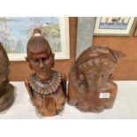 TWO CARVED WOODEN TRIBAL HEAD BUST MODELS