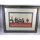 A 19TH CENTURY CHINESE SILK HAND PAINTED PICTURE, 34 X 44 CM (BAMBOO OVERLAY FRAMED)