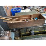 A VINTAGE WOODEN 'JACQUES' CROQUET SET IN ORIGINAL WOODEN STORAGE BOX