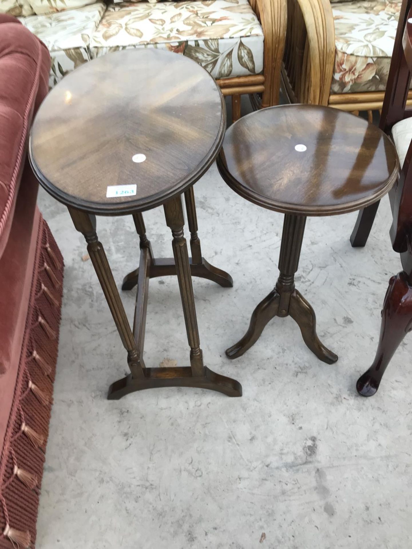 A MAHOGANY OCCASIONAL TABLE AND A MATCHING WINE TABLE