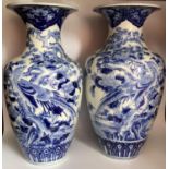 A LARGE AND IMPRESSIVE PAIR OF JAPANESE MEIJI PERIOD BLUE AND WHITE PHOENIX PATTERN VASES, HEIGHT