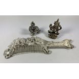 THREE WHITE METAL CHINESE ITEMS - COMB, BUDDHA AND ELEPHANT PENDANT