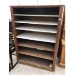 A VINTAGE MAHOGANY AND TEAK SHOP CABINET WITH INNER SHELVING