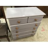A PAINTED PINE CHEST OF TWO SHORT AND FOUR LONG DRAWERS