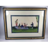 A 19TH CENTURY CHINESE SILK HAND PAINTED PICTURE, 34 X 44 CM (BAMBOO OVERLAY FRAMED)